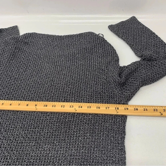 Jones NY Sweater Woman Large Silver Metallic Cowl Neck Long Sleeve Casual Work - Picture 7 of 8